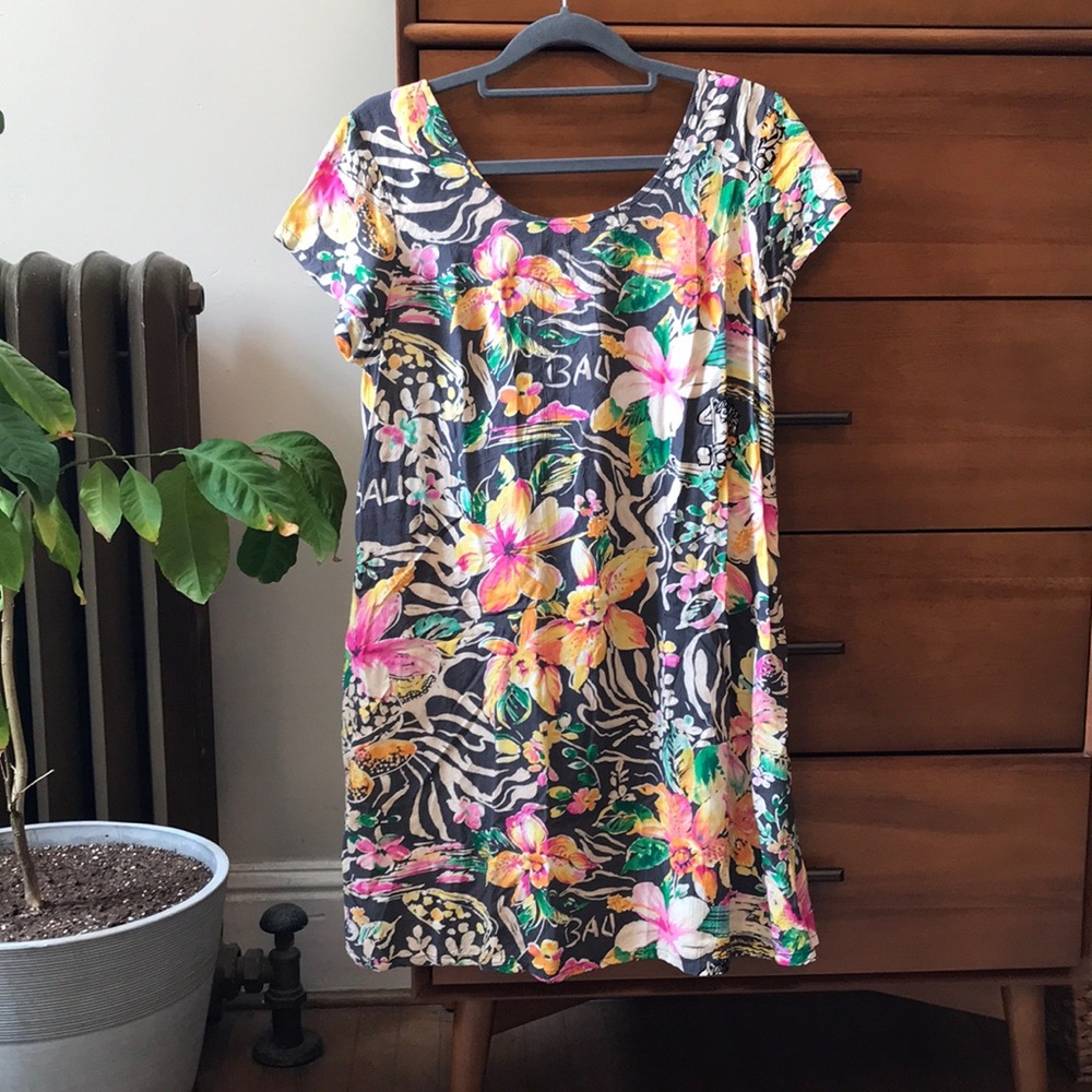 Vintage Jams World Bali summer tropical mini dress sz S